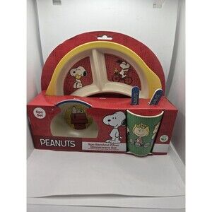Peanuts Snoopy Charlie Brown Dinnerware Set Bamboo Fiber 5pc Kids Eco Friendly